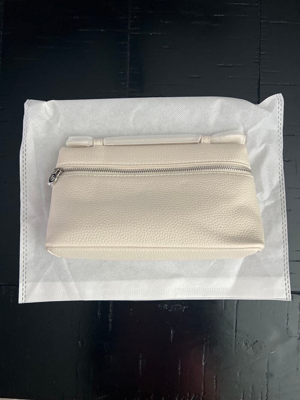 New Off White Grained Faux Leather Extra Pocket L19 Top Handle Crossbody Purse